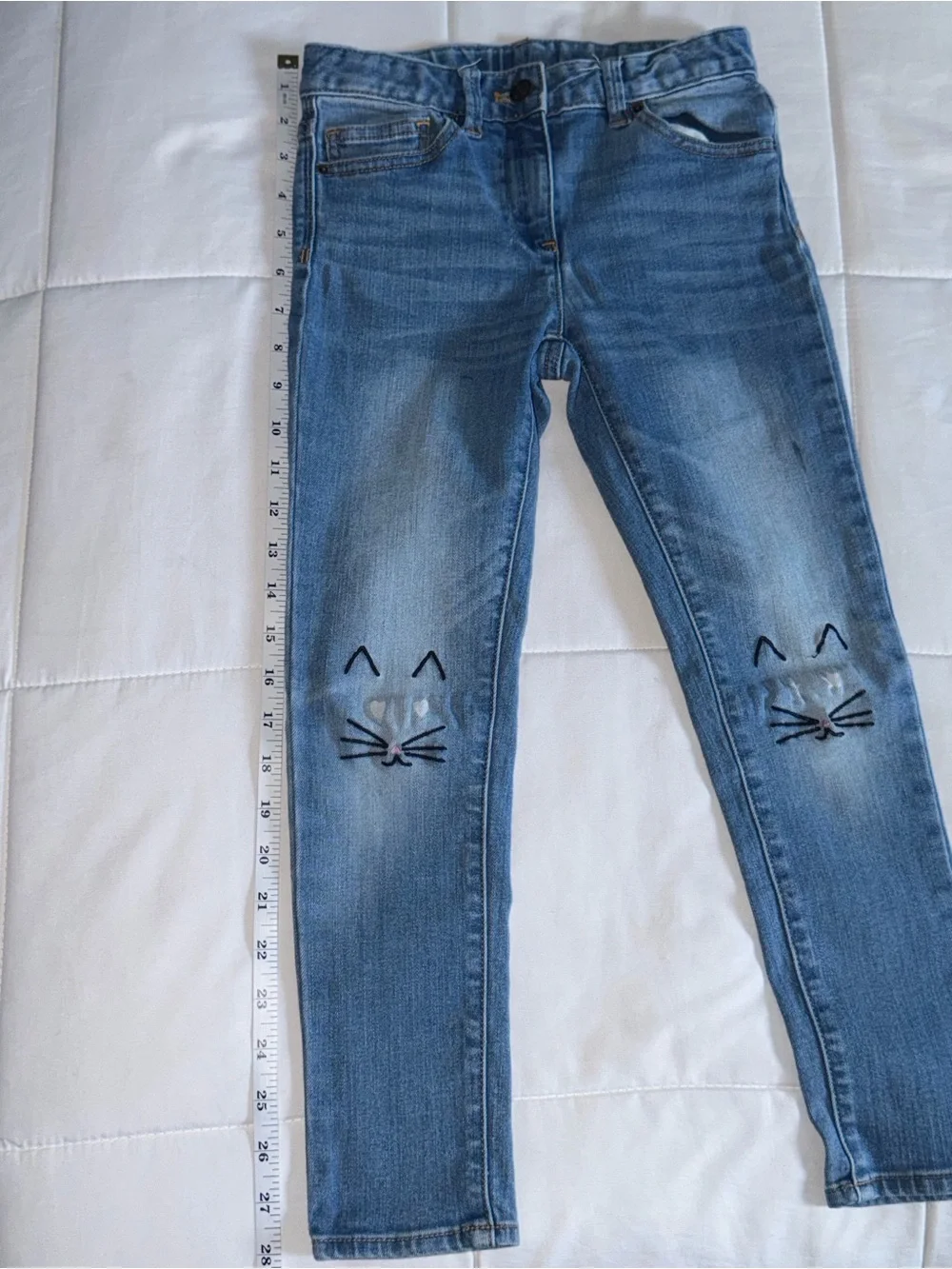 J Crew Girls' Skinny Jeans with Cat Knee Embroidery - Size 8